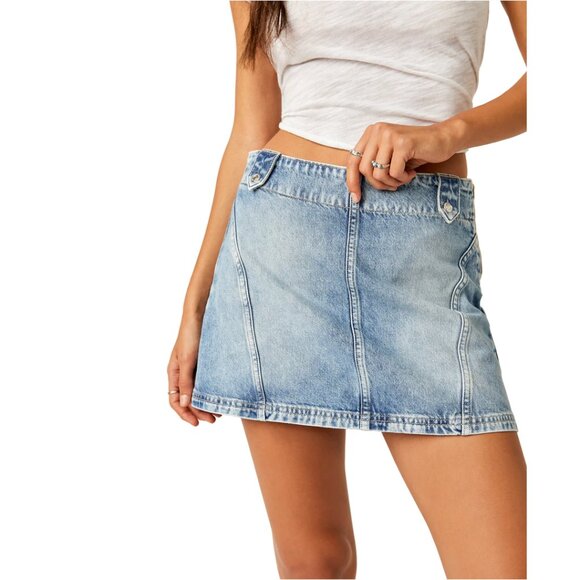 FREE PEOPLE We the Free Runaway Denim Miniskirt in Wash Open Sky Size US 24 - Picture 1 of 8